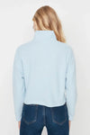 Knitted-Look Zip Collar Regular Fit Sweatshirt
