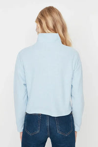 Knitted-Look Zip Collar Regular Fit Sweatshirt