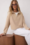 Knitted-Look Zip Collar Regular Fit Sweatshirt