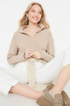Knitted-Look Zip Collar Regular Fit Sweatshirt