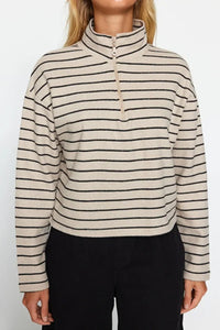 Knitted-Look Zip Collar Regular Fit Sweatshirt