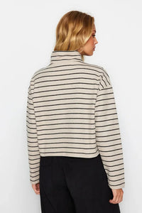 Knitted-Look Zip Collar Regular Fit Sweatshirt