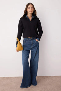Knitted-Look Zip Collar Regular Fit Sweatshirt