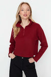 Knitted-Look Zip Collar Regular Fit Sweatshirt