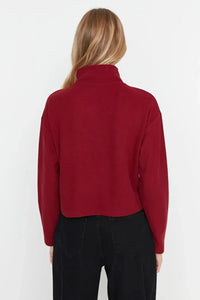 Knitted-Look Zip Collar Regular Fit Sweatshirt