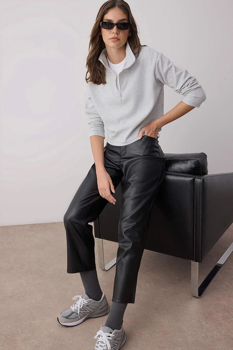 Knitted-Look Zip Collar Regular Fit Sweatshirt