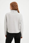 Knitted-Look Zip Collar Regular Fit Sweatshirt