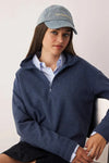 Knitted-Look Zip Collar Regular Fit Sweatshirt