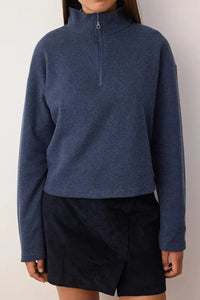 Knitted-Look Zip Collar Regular Fit Sweatshirt