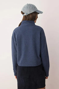 Knitted-Look Zip Collar Regular Fit Sweatshirt