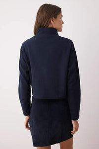 Knitted-Look Zip Collar Regular Fit Sweatshirt