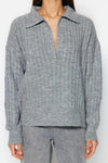 Soft-Textured Viscose Polo Neck Knit Sweater