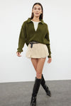 Soft-Textured Viscose Polo Neck Knit Sweater