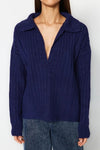 Soft-Textured Viscose Polo Neck Knit Sweater