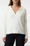 Soft-Textured Viscose Polo Neck Knit Sweater