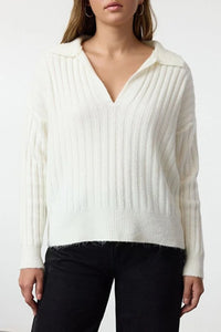 Soft-Textured Viscose Polo Neck Knit Sweater