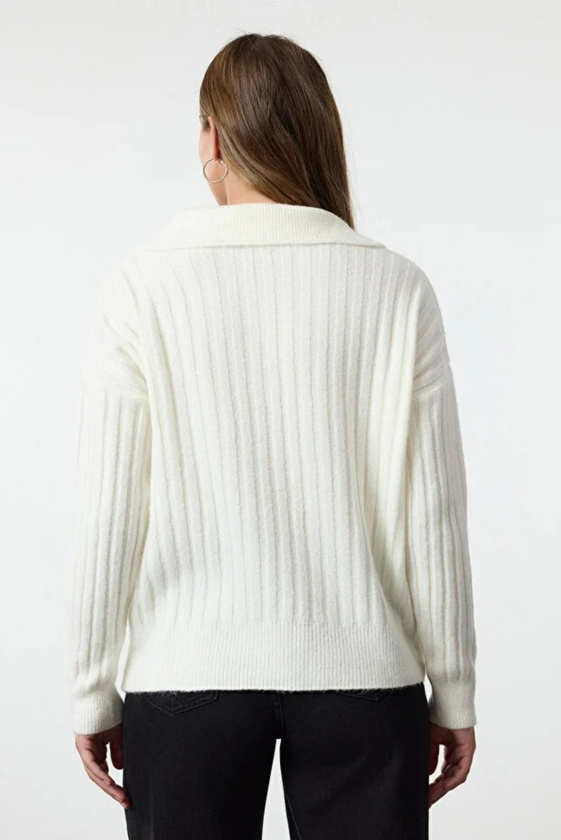Soft-Textured Viscose Polo Neck Knit Sweater