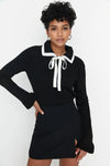 Color-Block Knit Sweater with Ribbon/Bow Detail