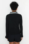 Color-Block Knit Sweater with Ribbon/Bow Detail