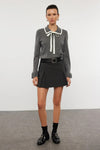 Color-Block Knit Sweater with Ribbon/Bow Detail