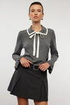 Color-Block Knit Sweater with Ribbon/Bow Detail