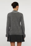 Color-Block Knit Sweater with Ribbon/Bow Detail