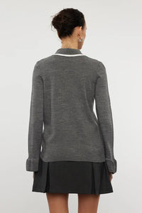 Color-Block Knit Sweater with Ribbon/Bow Detail