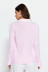 Color-Block Knit Sweater with Ribbon/Bow Detail
