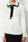 Color-Block Knit Sweater with Ribbon/Bow Detail