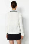 Color-Block Knit Sweater with Ribbon/Bow Detail