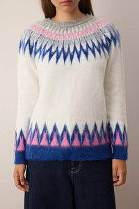 Bone Soft-Textured Patterned Knit Sweater
