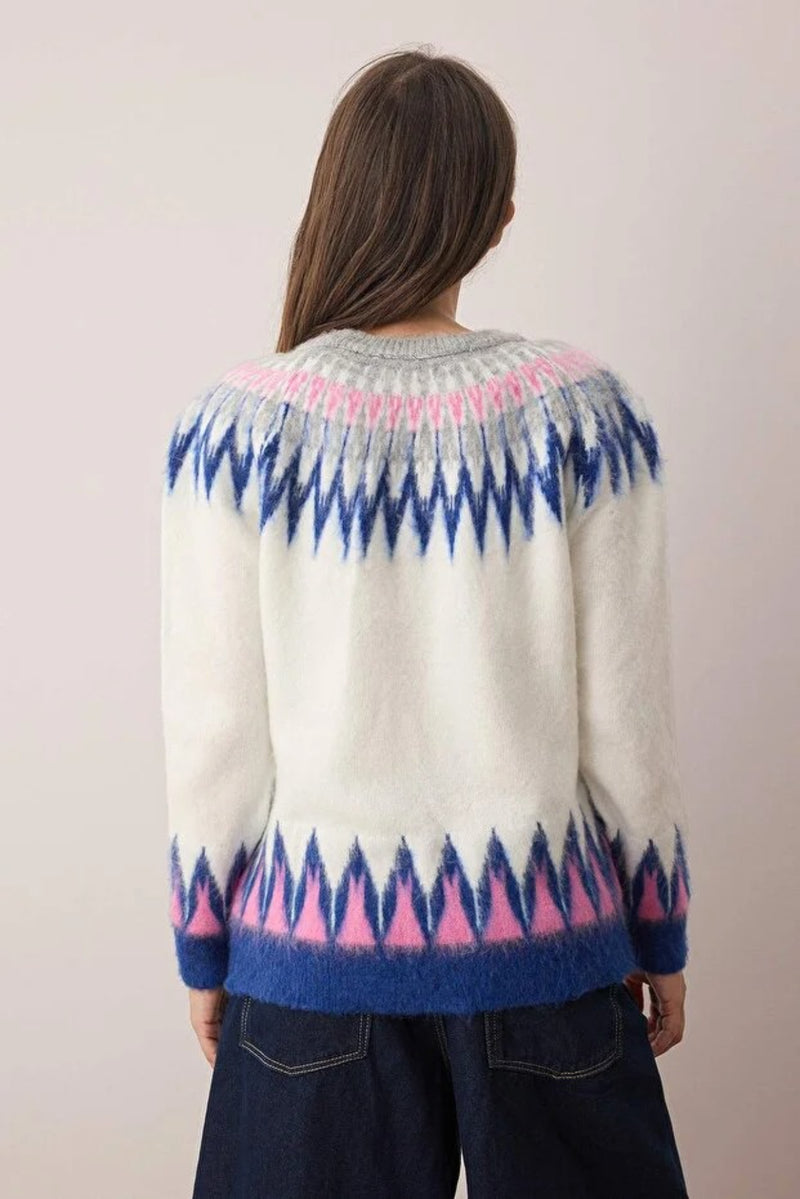 Bone Soft-Textured Patterned Knit Sweater