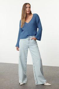 Mercerized Look Wool-Blend Oversized Basic Knit Sweater