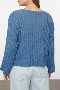 Mercerized Look Wool-Blend Oversized Basic Knit Sweater