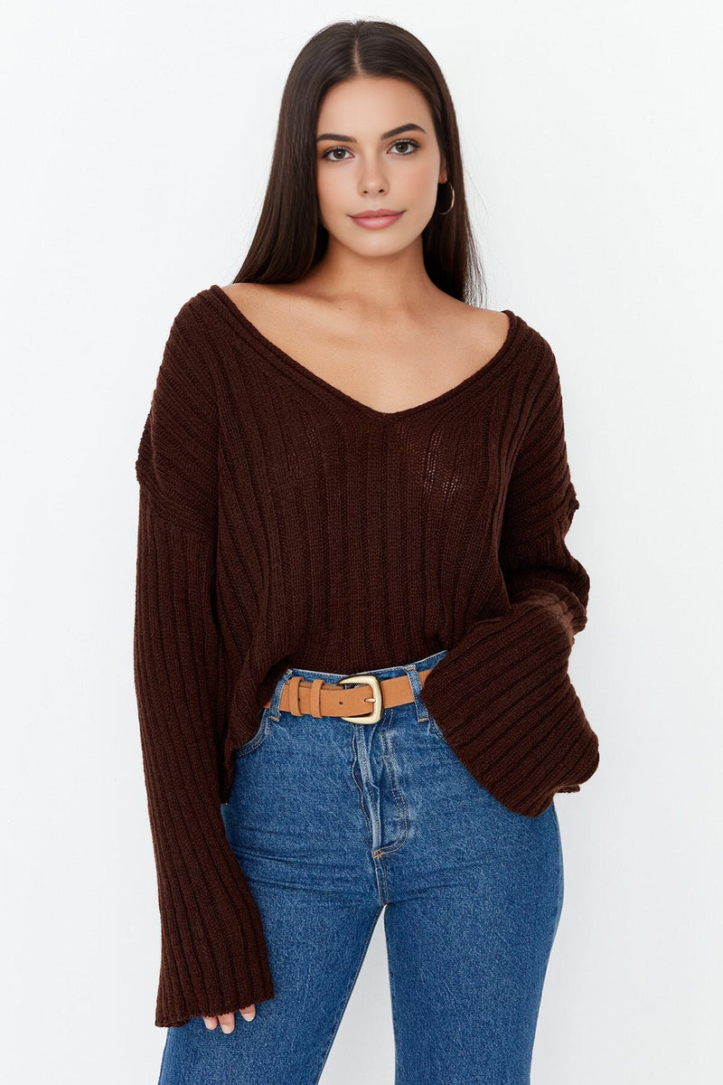 Mercerized Look Wool-Blend Oversized Basic Knit Sweater