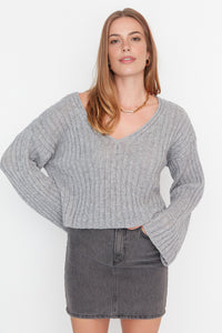 Mercerized Look Wool-Blend Oversized Basic Knit Sweater