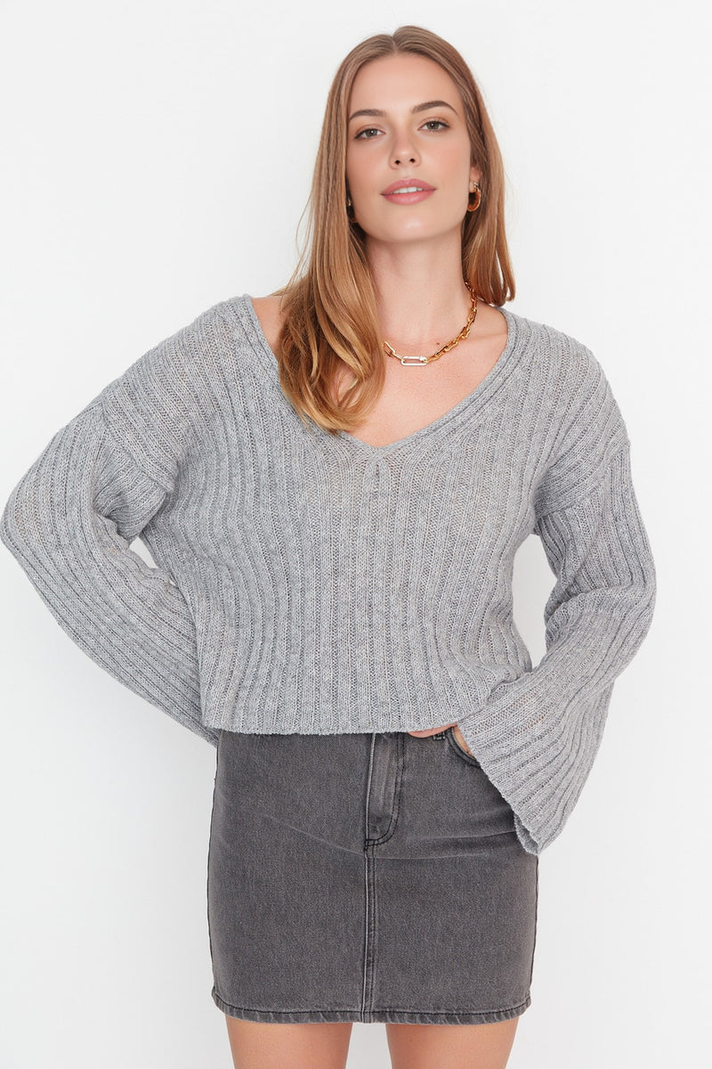 Mercerized Look Wool-Blend Oversized Basic Knit Sweater