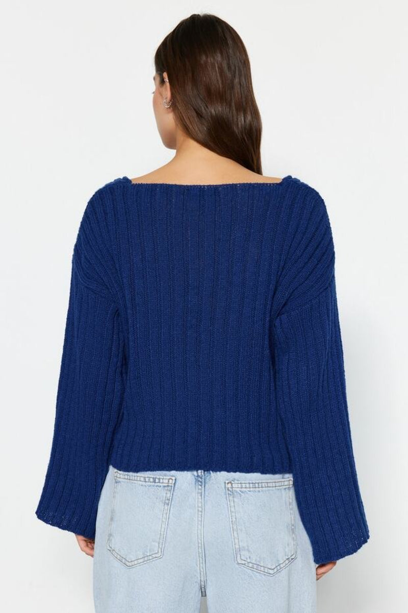 Mercerized Look Wool-Blend Oversized Basic Knit Sweater