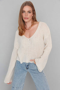 Mercerized Look Wool-Blend Oversized Basic Knit Sweater