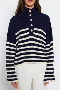 Oversized High Neck Striped Knit Sweater
