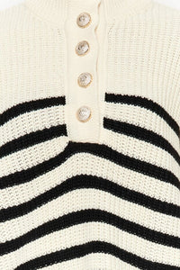 Oversized High Neck Striped Knit Sweater