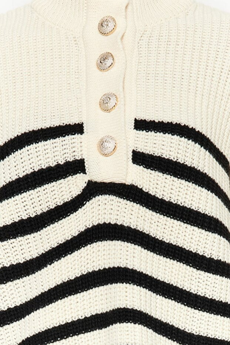 Oversized High Neck Striped Knit Sweater