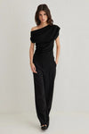 Draped Detail Flowing Asymmetric Neck Knit Blouse
