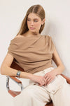Draped Detail Flowing Asymmetric Neck Knit Blouse