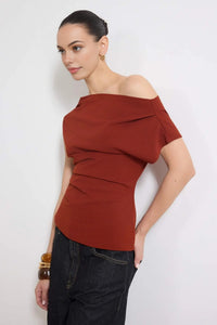 Draped Detail Flowing Asymmetric Neck Knit Blouse