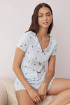 2 Piece Ribbon/Bow Detail Ribbed Knit Pajama Set with Shorts