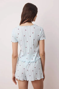 2 Piece Ribbon/Bow Detail Ribbed Knit Pajama Set with Shorts