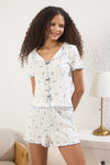 2 Piece Ribbon/Bow Detail Ribbed Knit Pajama Set with Shorts