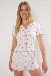 2 Piece Ribbon/Bow Detail Ribbed Knit Pajama Set with Shorts