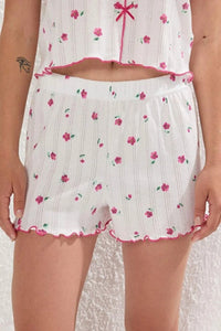2 Piece Ribbon/Bow Detail Ribbed Knit Pajama Set with Shorts